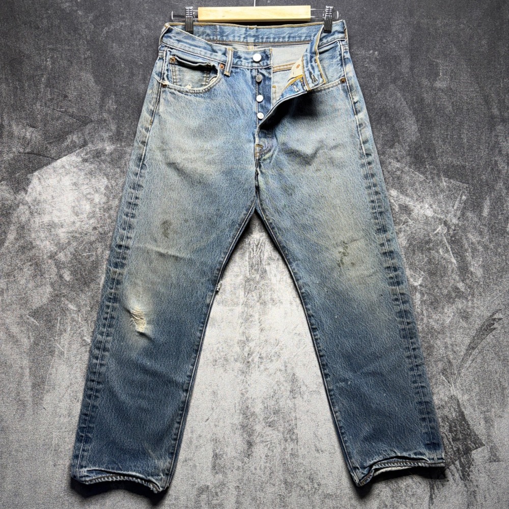 Levis 501 Jeans Mens 32x30 Blue Cotton Straight Fit Light Wash Workwear